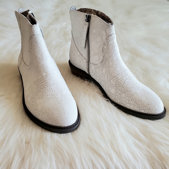 white distressed booties